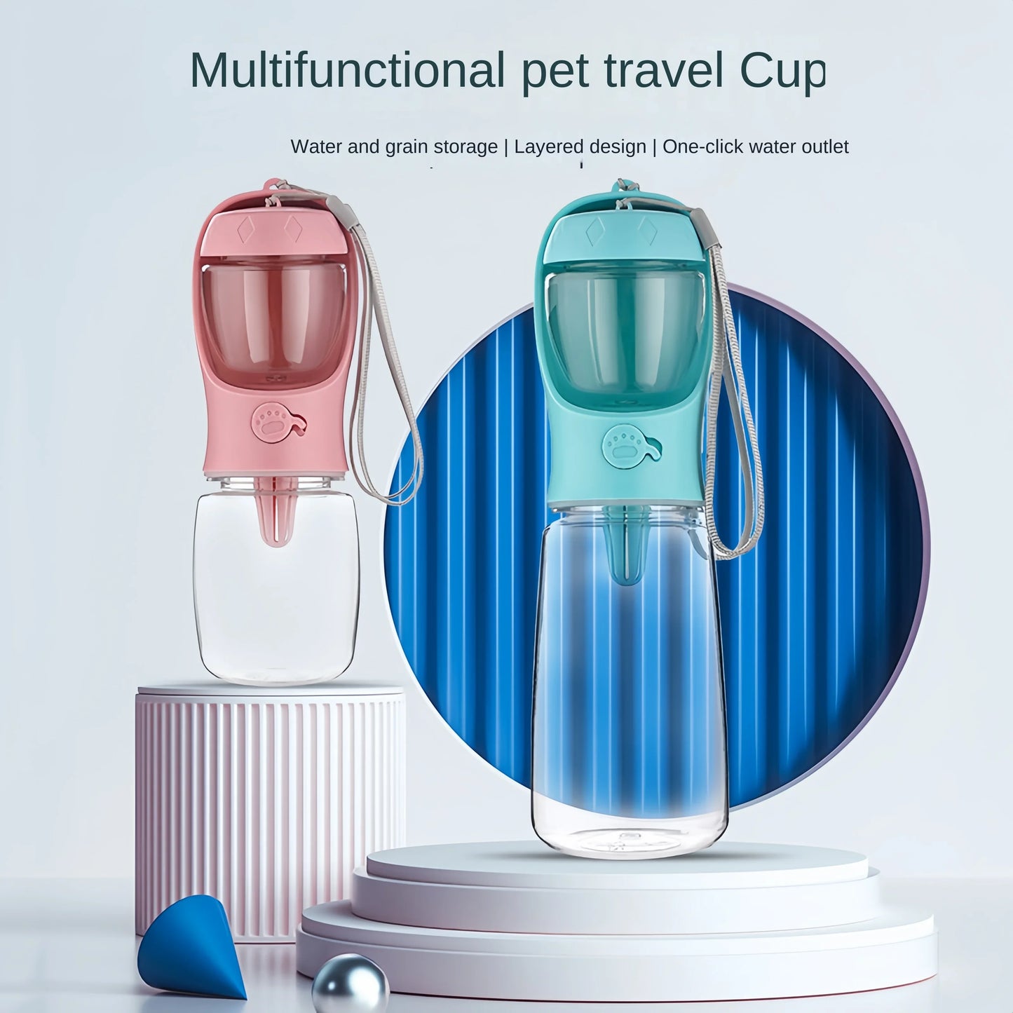 Dog Cat Portable Feeding and Watering Supplies Portable Food Grade Material Dog Travel Pet Water Cup Bottle with Food Dispenser